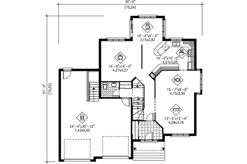 Home Plan - Floor Plan - Main Floor for European House Plan #25-2051 - 4 bed, 1.5 bath