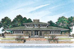 Exterior - Rear Elevation for Prairie House Plan #72-179 - 5 bed, 3.5 bath