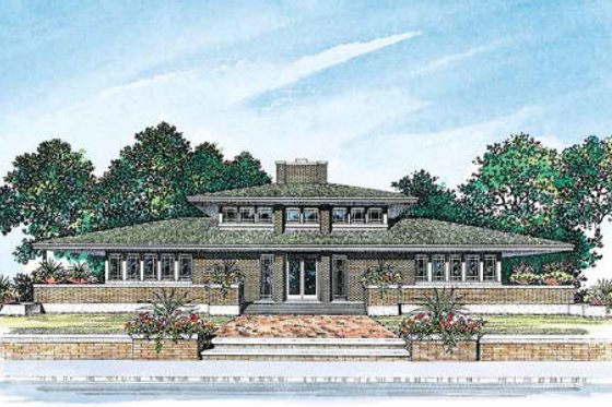 Exterior - Rear Elevation for Prairie House Plan #72-179 - 5 bed, 3.5 bath