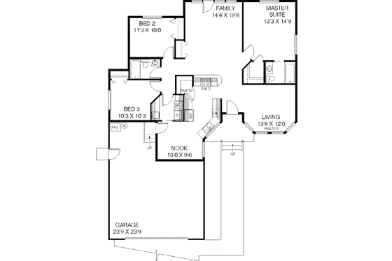 Floor Plan - Main Floor for Ranch House Plan #60-386 - 3 bed, 2 bath