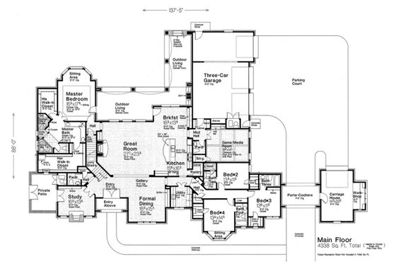 Floor Plan - Main Floor for European House Plan #310-1309 - 4 bed, 4.5 bath