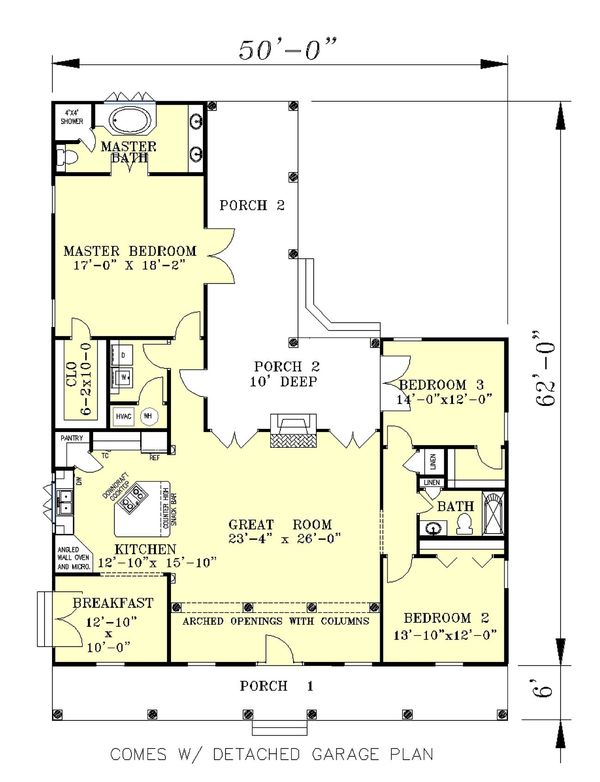Architectural House Design - Southern Floor Plan - Main Floor Plan #44-141
