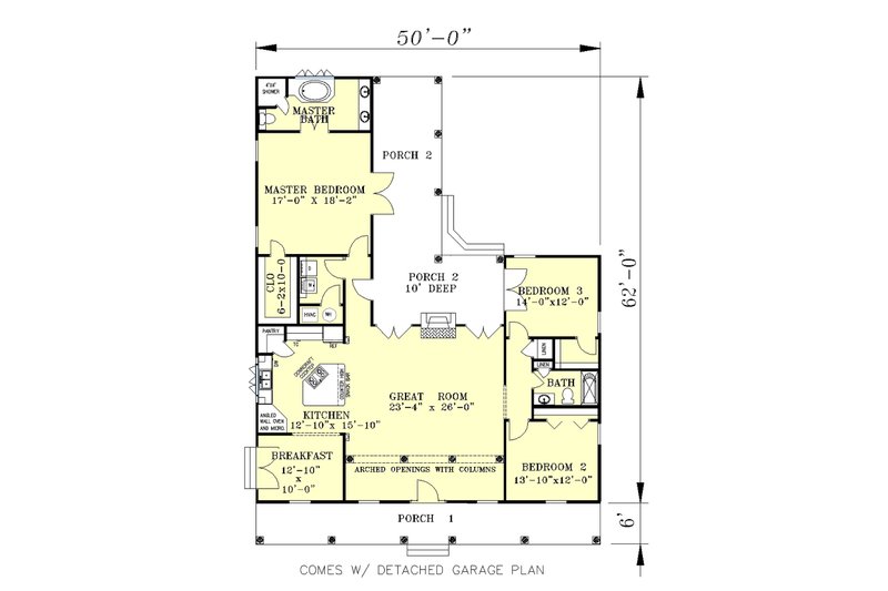 Southern Style House Plan 3 Beds 2 Baths 2052 Sq/Ft Plan