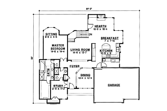 Floor Plan - Main Floor for Traditional House Plan #67-196 - 3 bed, 3 bath