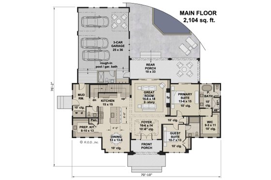 Floor Plan - Main Floor for Farmhouse House Plan #51-1255 - 5 bed, 4.5 bath