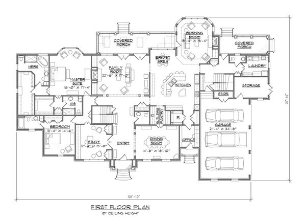House Blueprint - Classical Floor Plan - Main Floor Plan #1054-90