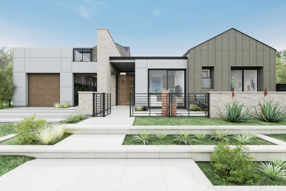 Exterior - Front Elevation 4 for Modern House Plan #1087-1 - 4 bed, 3.5 bath