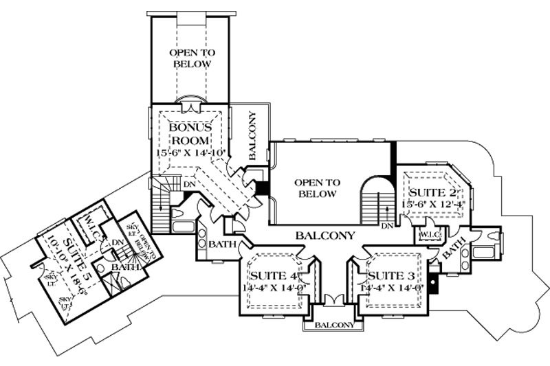 Dream House Plan - Floor Plan - Upper Floor for European House Plan #453-46 - 5 bed, 5.5 bath