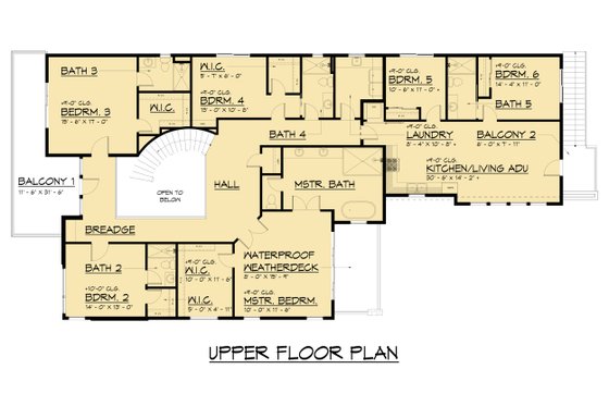 Floor Plan - Upper Floor for Contemporary House Plan #1066-291 - 7 bed, 6.5 bath