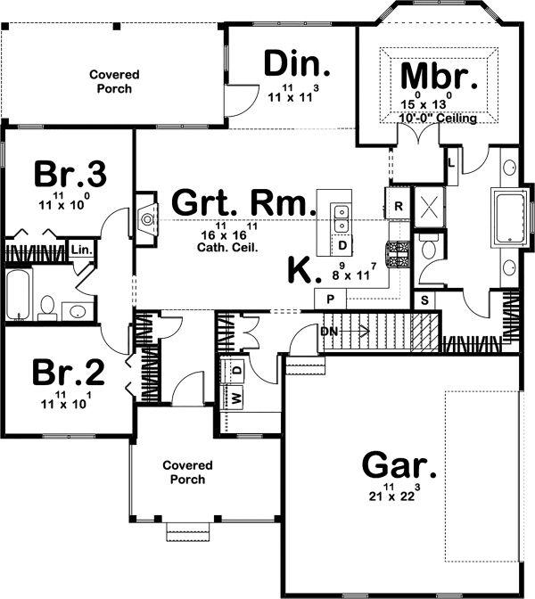 Traditional Style House Plan - 3 Beds 2 Baths 1537 Sq/Ft Plan #455-229 ...