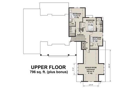 Floor Plan - Upper Floor for Farmhouse House Plan #51-1130 - 4 bed, 3.5 bath
