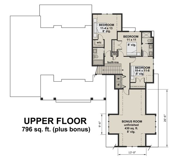 Farmhouse Floor Plan - Upper Floor Plan #51-1130