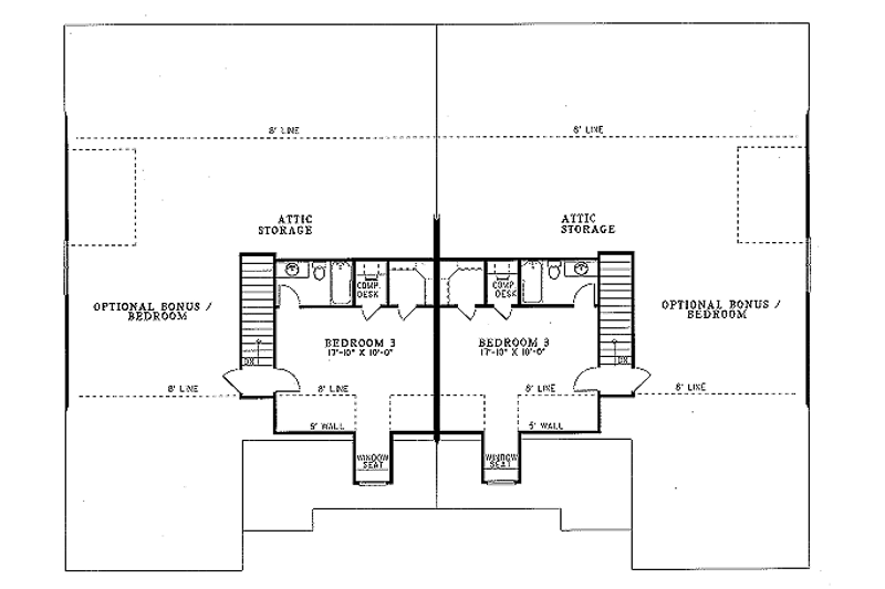 House Blueprint - Floor Plan - Upper Floor for Traditional House Plan #17-2027 - 3 bed, 3 bath