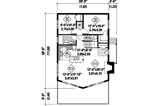 Floor Plan - Main Floor for Cabin House Plan #25-4586 - 3 bed, 1 bath