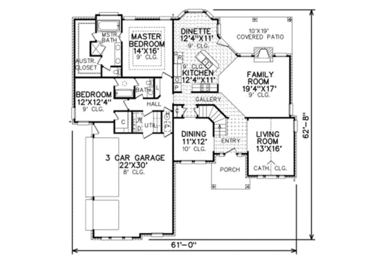 Floor Plan - Main Floor for European House Plan #65-242 - 4 bed, 3 bath