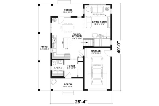 Floor Plan - Main Floor for Farmhouse House Plan #23-2036 - 2 bed, 1.5 bath