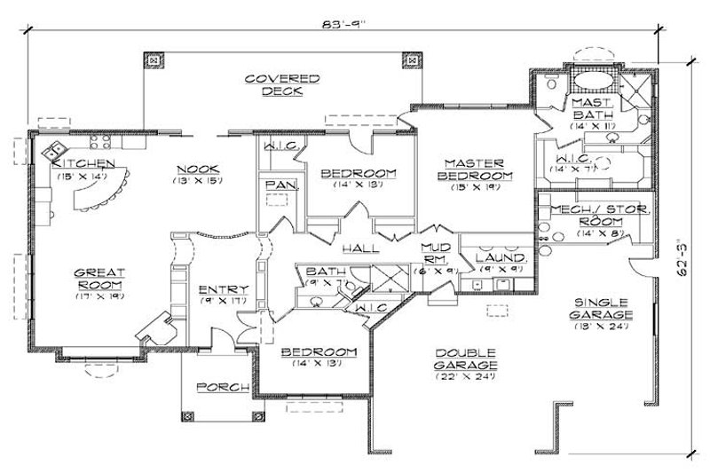 Dream House Plan - Floor Plan - Main Floor for Traditional House Plan #5-362 - 2 bed, 2 bath