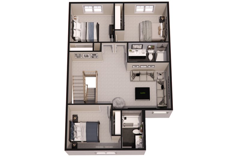 House Blueprint - Floor Plan - Upper Floor 1 for Bungalow House Plan #51-1361 - 4 bed, 3.5 bath