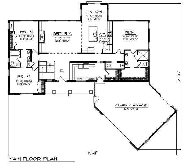 House Plan Design - Ranch Floor Plan - Main Floor Plan #70-1480