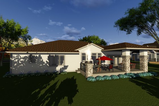 Exterior - Rear Elevation for Ranch House Plan #70-1270 - 2 bed, 2 bath