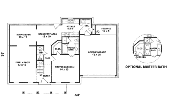 Floor Plan - Main Floor for Southern House Plan #81-143 - 3 bed, 2 bath