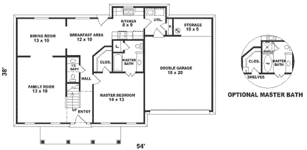 Floor Plan - Main Floor for Southern House Plan #81-143 - 3 bed, 2 bath