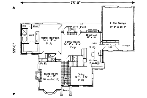 Floor Plan - Main Floor for European House Plan #410-351 - 4 bed, 3.5 bath
