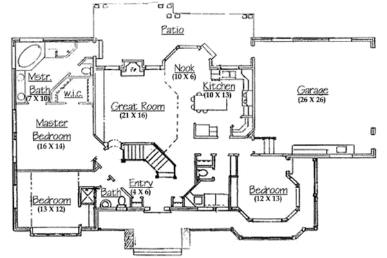 Floor Plan - Main Floor for Country House Plan #5-123 - 3 bed, 2.5 bath