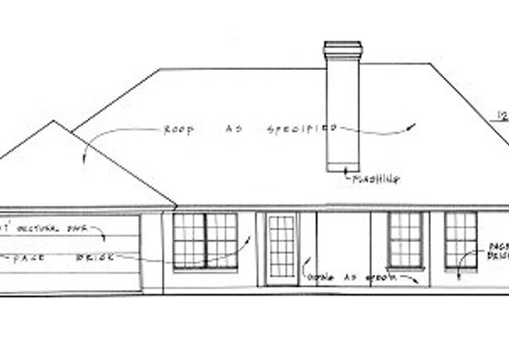 Exterior - Rear Elevation for European House Plan #40-300 - 3 bed, 2 bath