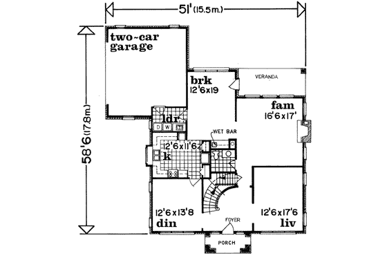 Floor Plan - Main Floor for European House Plan #47-530 - 4 bed, 2.5 bath