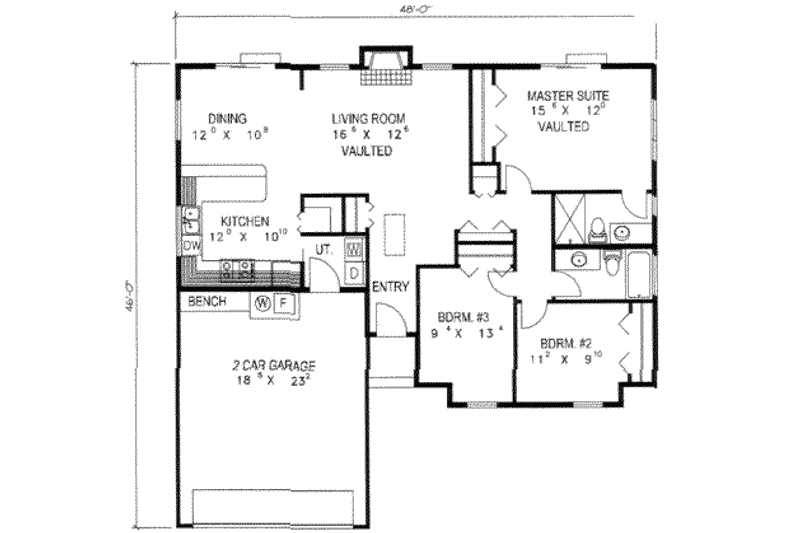 Dream House Plan - Floor Plan - Main Floor for Ranch House Plan #117-189 - 3 bed, 2 bath