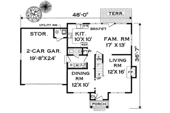 Floor Plan - Main Floor for Traditional House Plan #3-137 - 3 bed, 2.5 bath