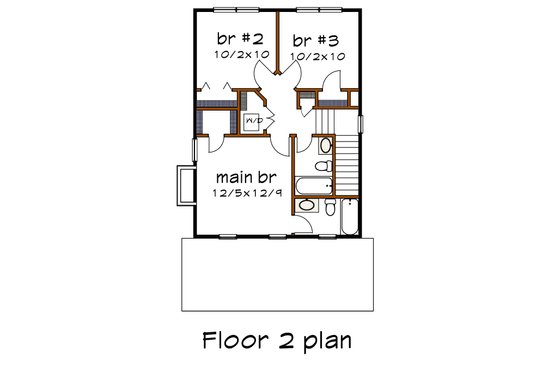 Floor Plan - Upper Floor for Craftsman House Plan #79-313 - 3 bed, 2.5 bath
