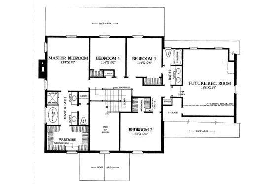 Floor Plan - Upper Floor for Colonial House Plan #137-171 - 4 bed, 2.5 bath