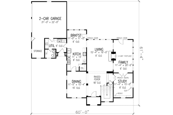 Floor Plan - Main Floor for Colonial House Plan #410-366 - 3 bed, 2.5 bath