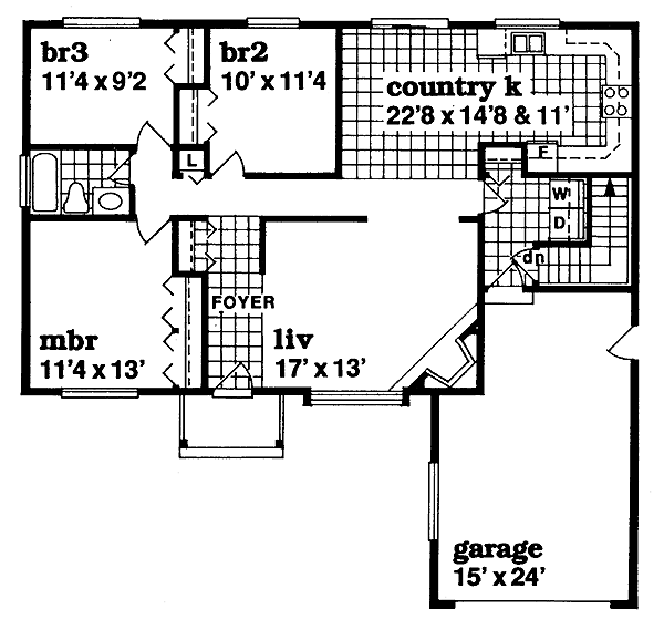 Floor Plan - Main Floor for Ranch House Plan #47-311 - 3 bed, 1 bath