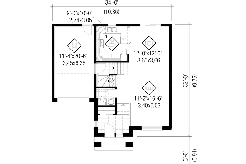 Architectural House Design - Floor Plan - Main Floor for Contemporary House Plan #25-4327 - 3 bed, 1 bath
