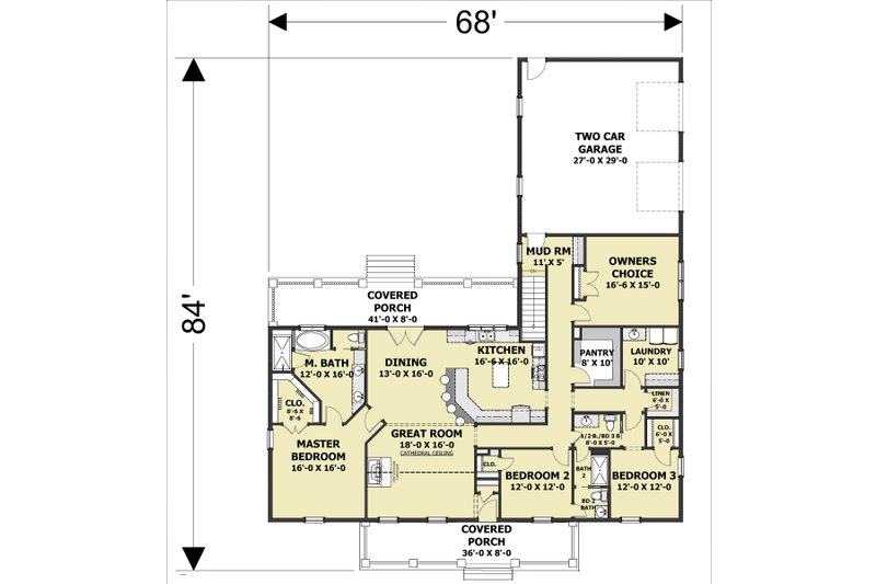 Dream House Plan - Floor Plan - Main Floor for Craftsman House Plan #44-241 - 4 bed, 2.5 bath