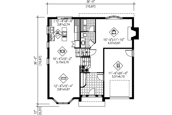 Floor Plan - Main Floor for European House Plan #25-336 - 3 bed, 2 bath