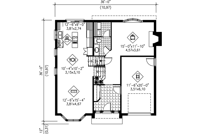 House Plan Design - Floor Plan - Main Floor for European House Plan #25-336 - 3 bed, 2 bath