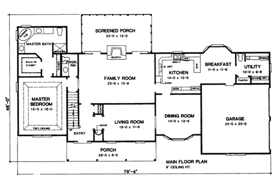 Floor Plan - Main Floor for Country House Plan #10-255 - 3 bed, 3.5 bath