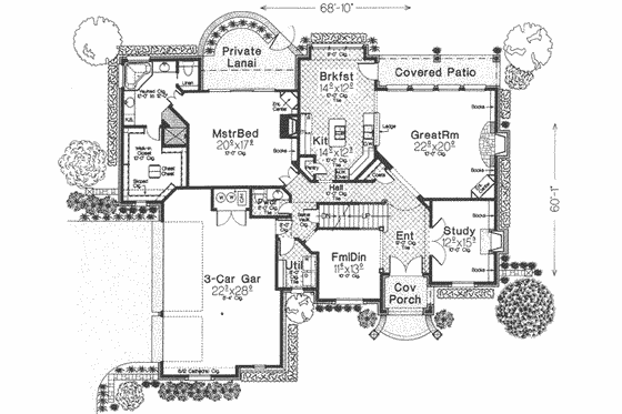 Floor Plan - Main Floor for European House Plan #310-326 - 4 bed, 3.5 bath