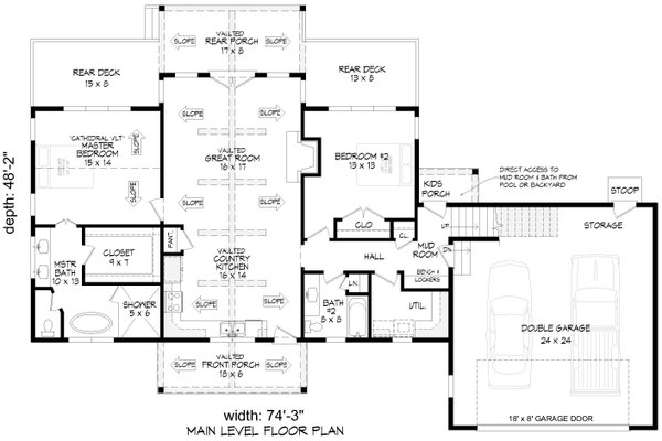 Cottage Floor Plan - Main Floor Plan #932-1102