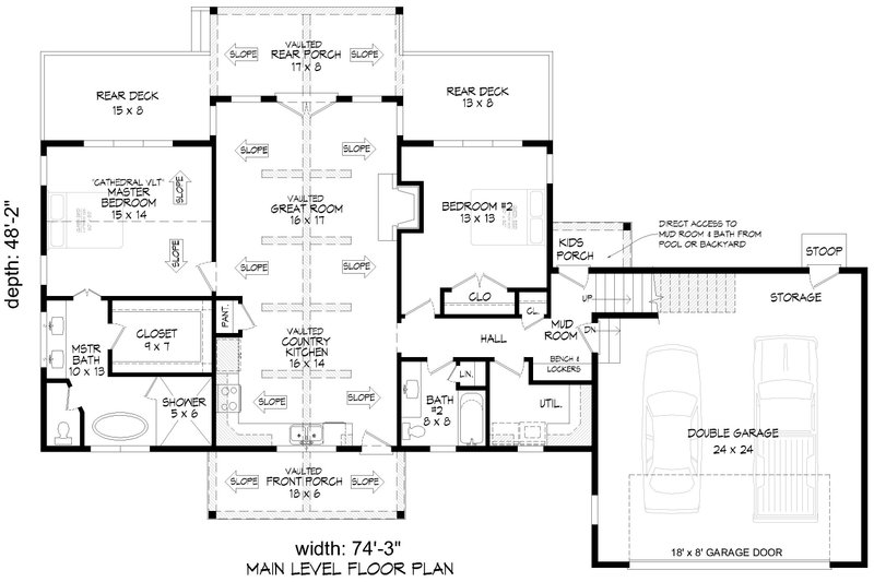 House Blueprint - Floor Plan - Main Floor for Cottage House Plan #932-1102 - 2 bed, 2 bath