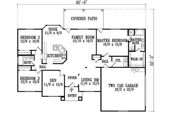 Floor Plan - Main Floor for Adobe / Southwestern House Plan #1-699 - 4 bed, 2 bath