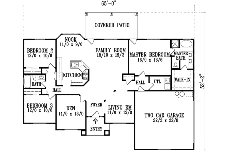 Dream House Plan - Floor Plan - Main Floor for Adobe / Southwestern House Plan #1-699 - 4 bed, 2 bath