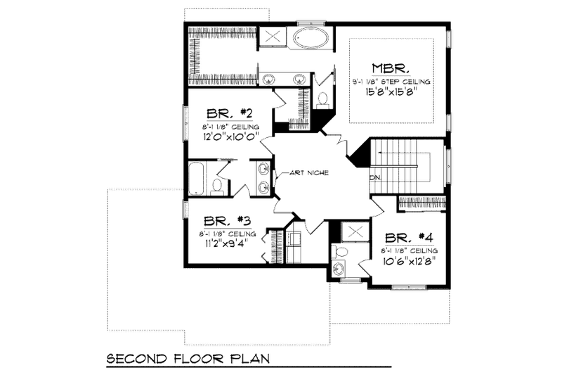 Home Plan - Floor Plan - Upper Floor for Craftsman House Plan #70-952 - 4 bed, 3.5 bath