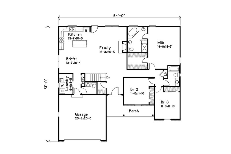 Architectural House Design - Floor Plan - Main Floor for Ranch House Plan #22-652 - 3 bed, 2.5 bath