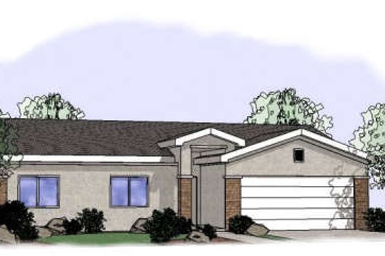 Exterior - Front Elevation for Adobe / Southwestern House Plan #24-242 - 3 bed, 2 bath