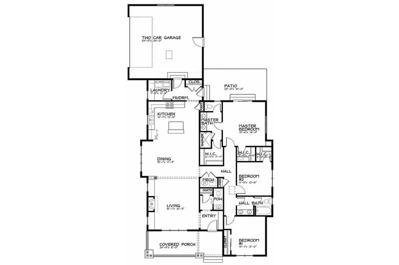House Blueprint - Floor Plan - Main Floor for Bungalow House Plan #434-6 - 3 bed, 2.5 bath